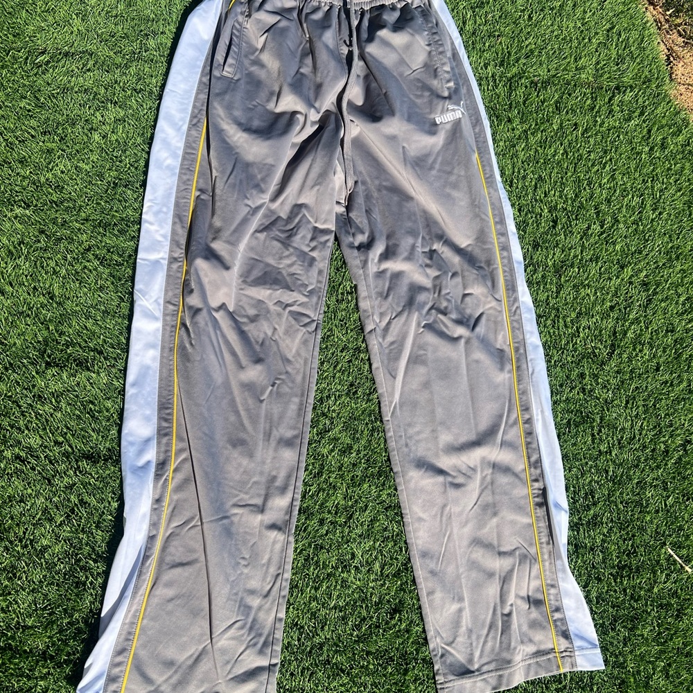 Puma Gray Track Pants with White and Yellow Details